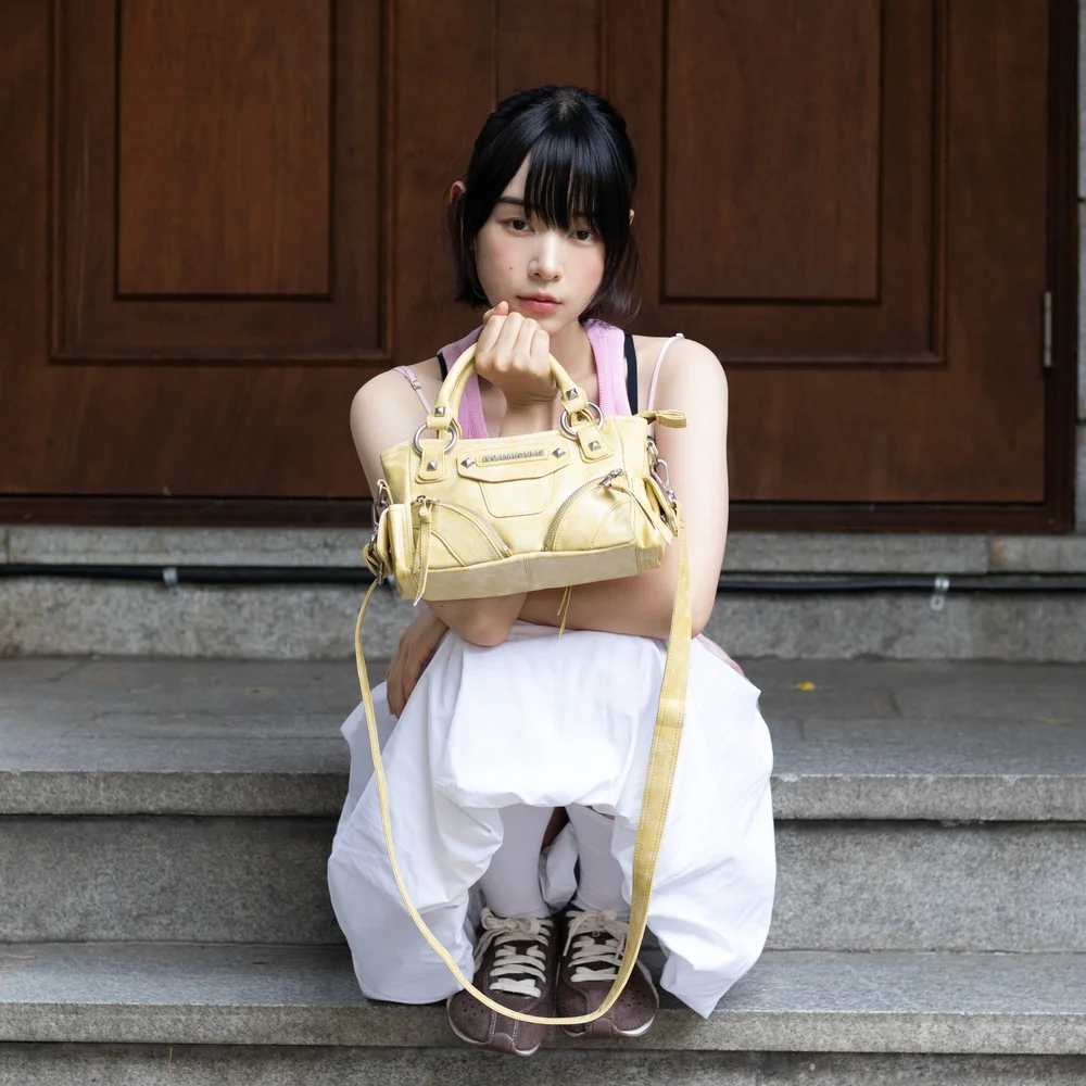 Studded Leather Micro Shoulder Bag (Yellow)