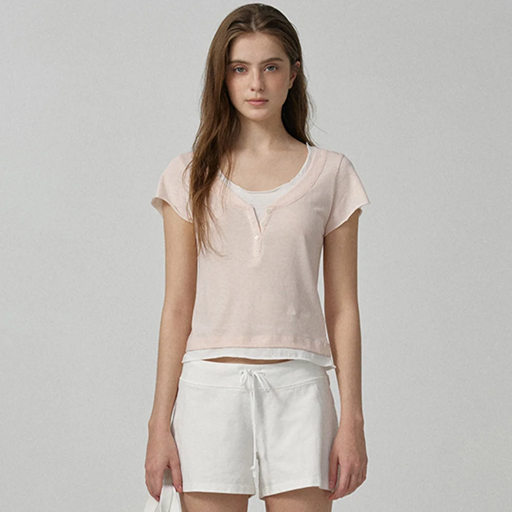 Noah Slim Layered Tee_Peach