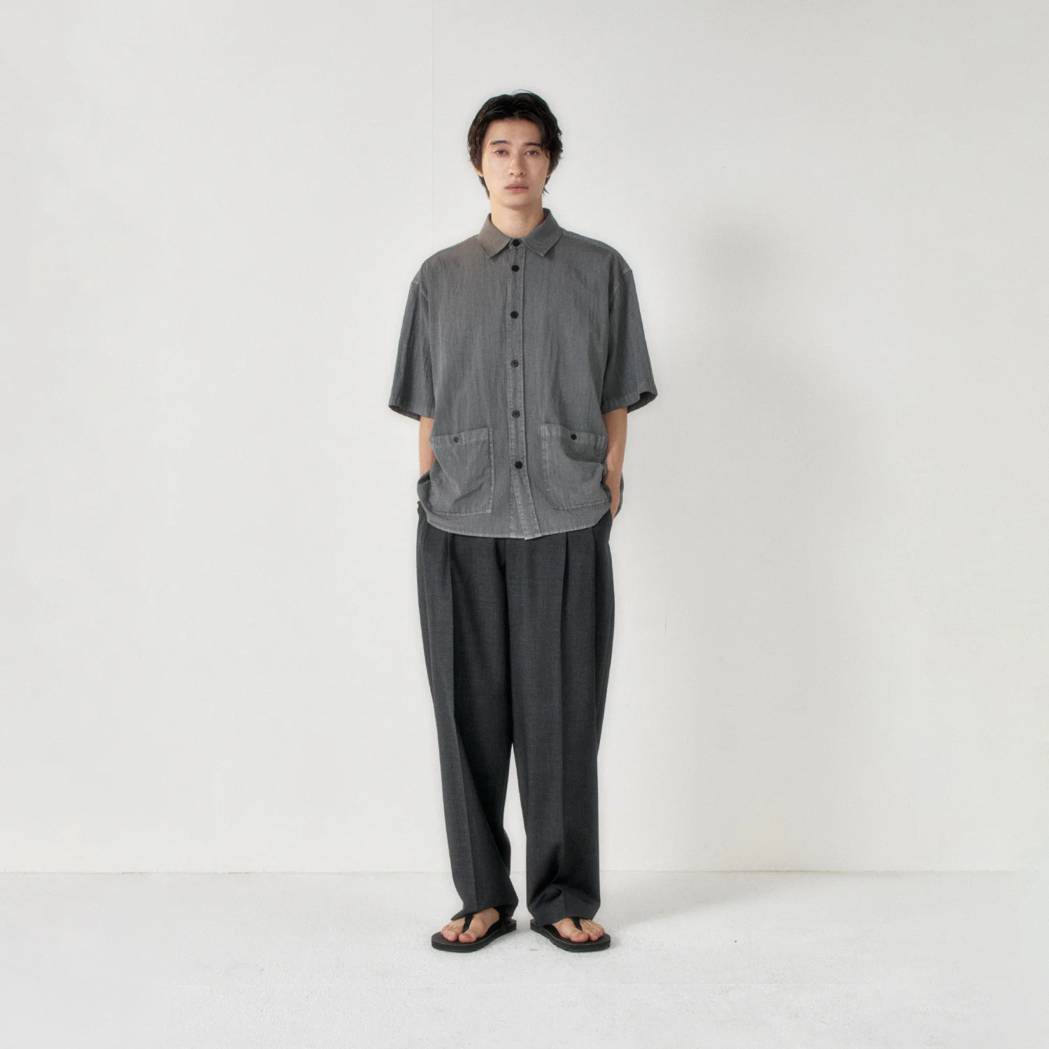 Garment Dyed Two Pocket Half Shirt_Vintage Charcoal