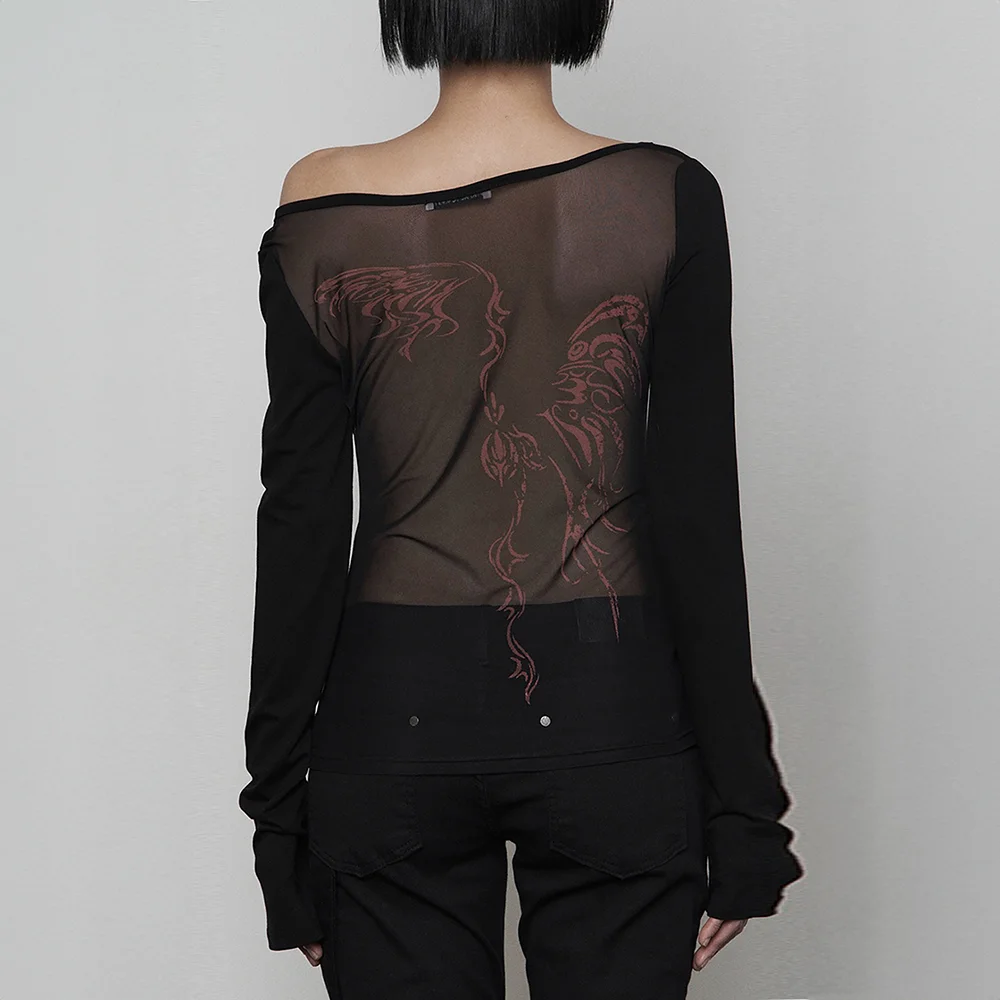 Back See-Through Print Long Sleeve (BLACK)