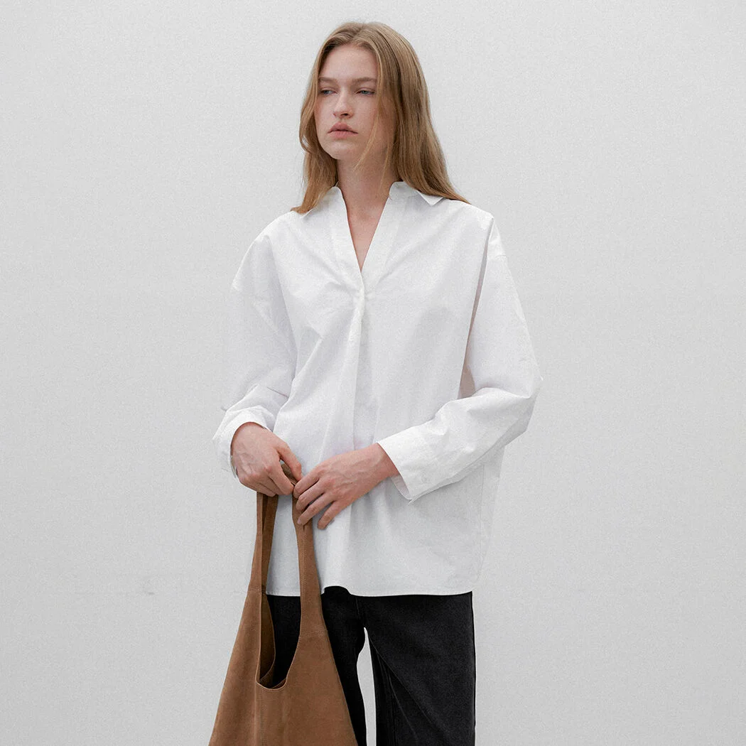 SOLID LOOSE FIT TUCK SHI(BL-4357)