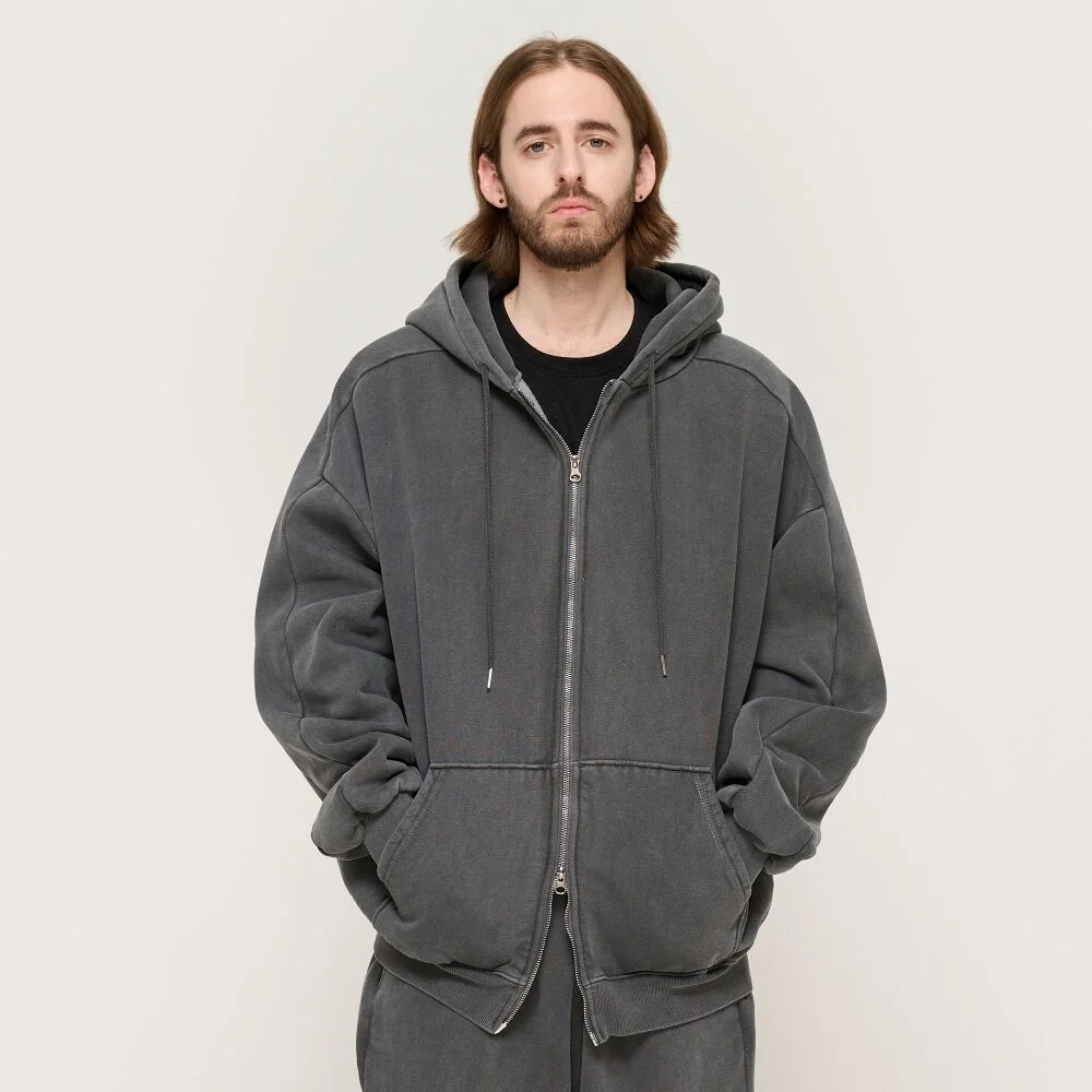 PIGMENT DYING HOOD ZIP-UP (CHARCOAL)