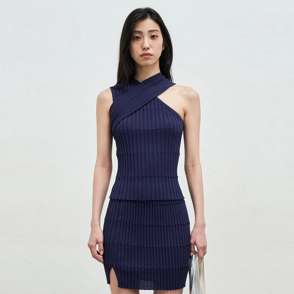 Crafted Rib Crossed Top Navy (AG5351A01R)