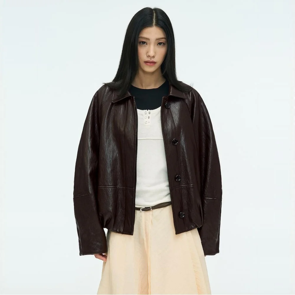 Faux Leather Blouson Jacket Brown (AG6339A01D)