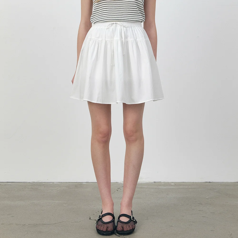 Yoke detail gathered mini skirt_Ivory