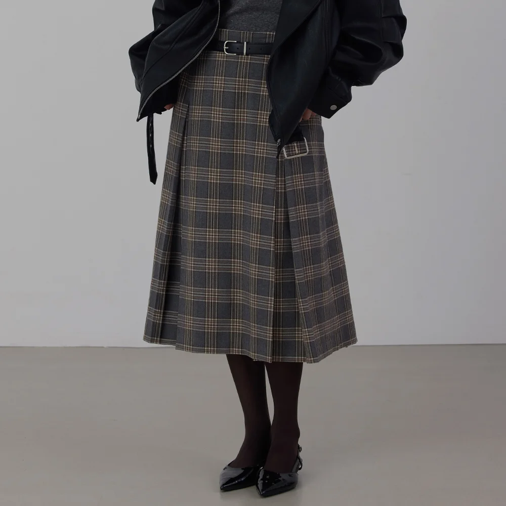 Classic Plaid Pleated Midi Skirt