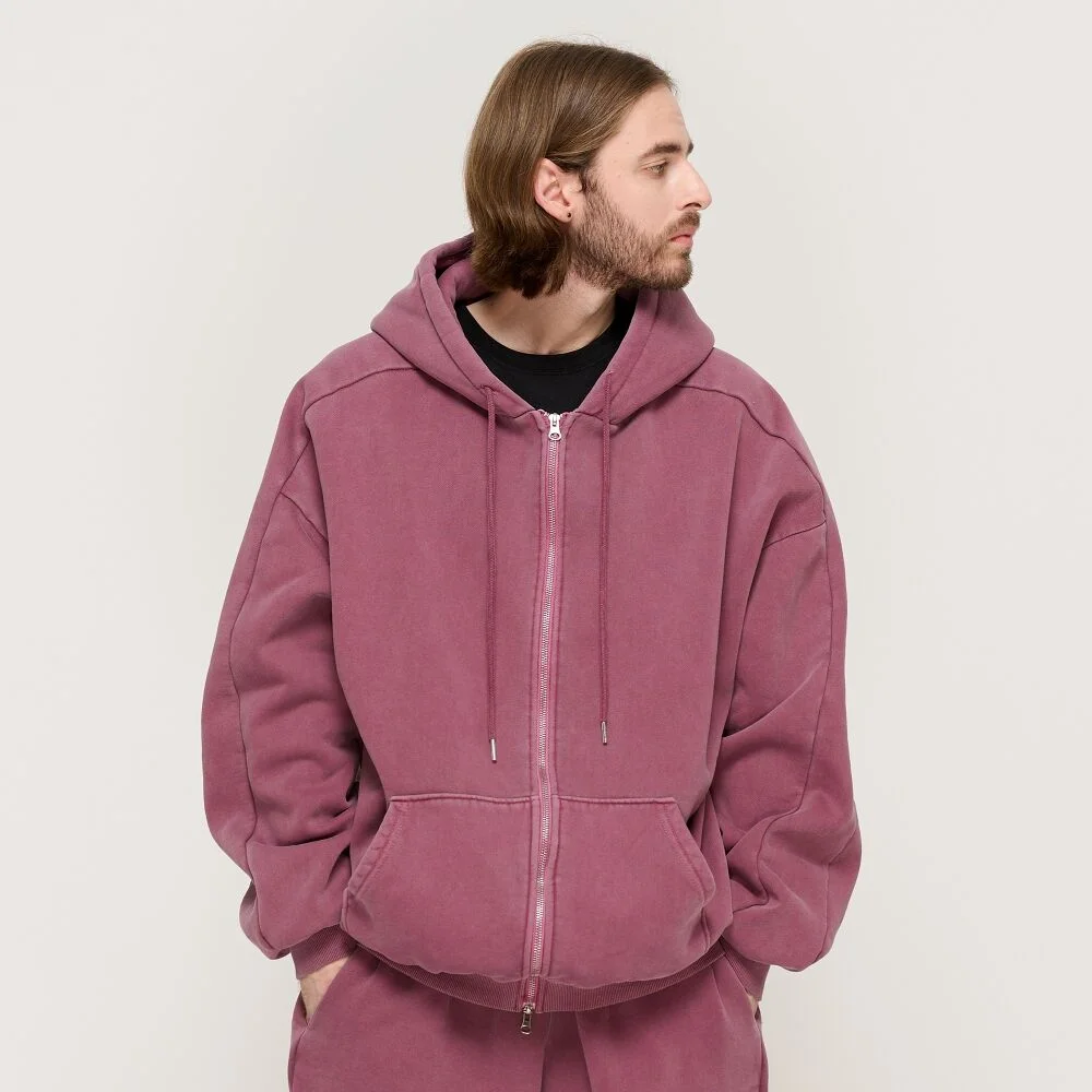 PIGMENT DYING HOOD ZIP-UP (BURGUNDY)