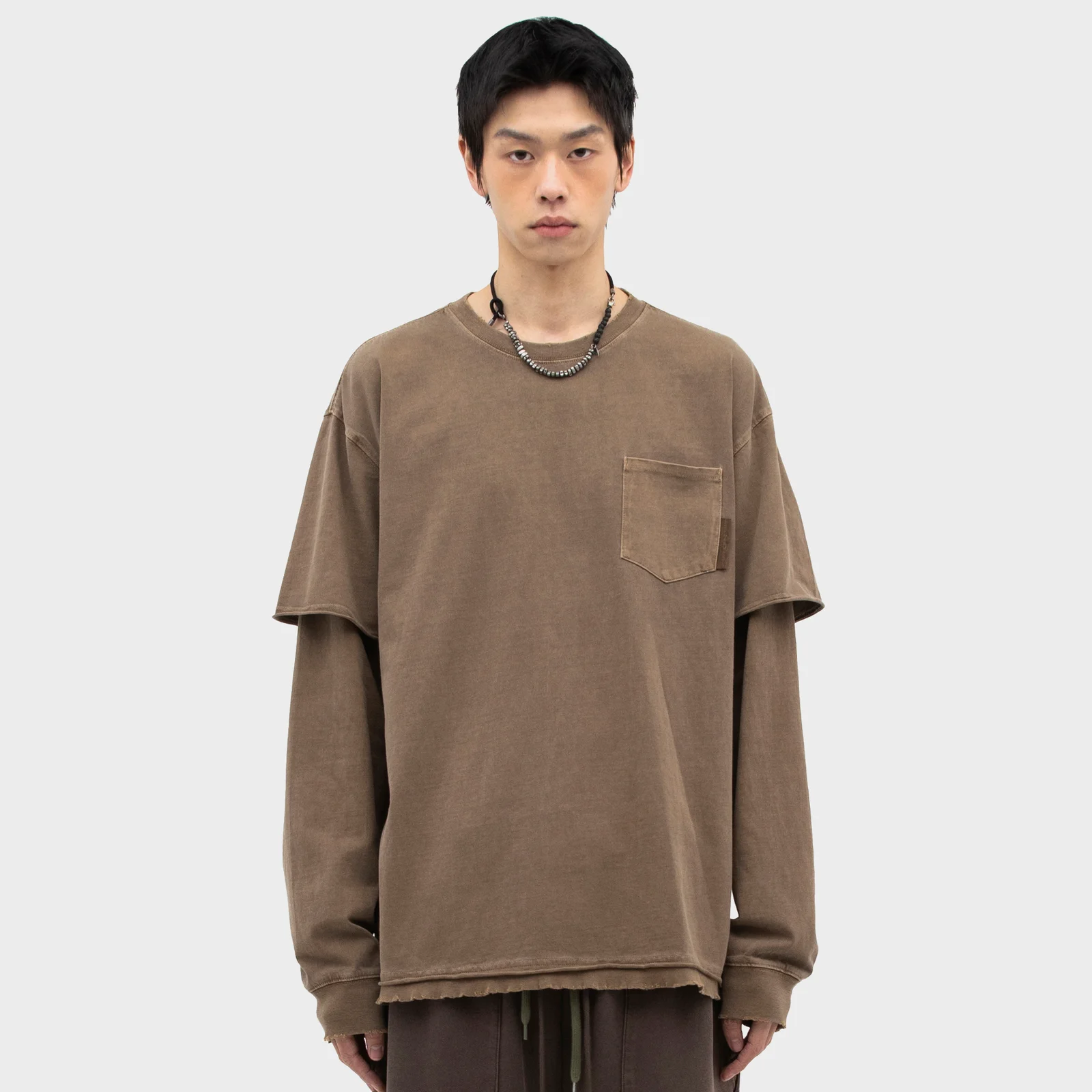 Pig Suede 層次 長 衣袖_2Colors
