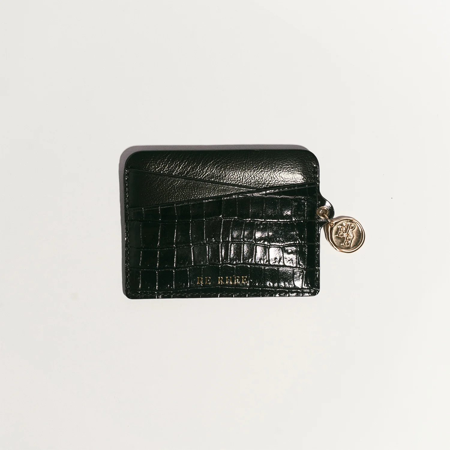 COWHIDE CROC-EFFECT CARD WALLET