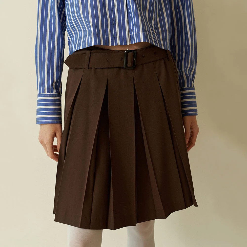 Middle pleats skirt Brown