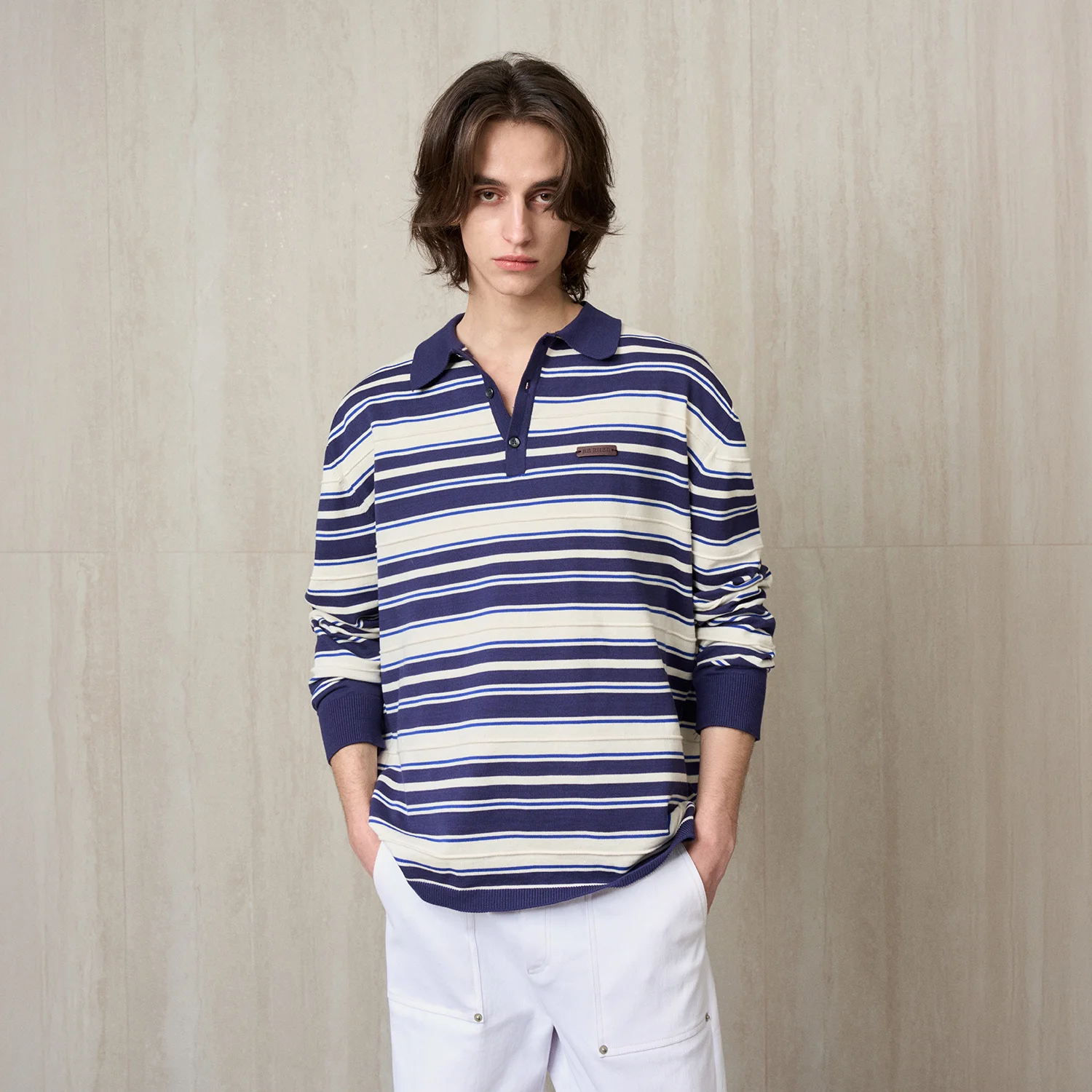 STRIPPED KNIT POLO MIDNIGHT NAVY