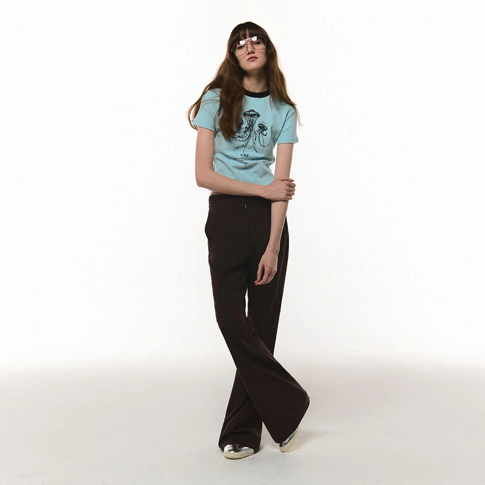 CUT OFF SLIM FLARE SLACKS