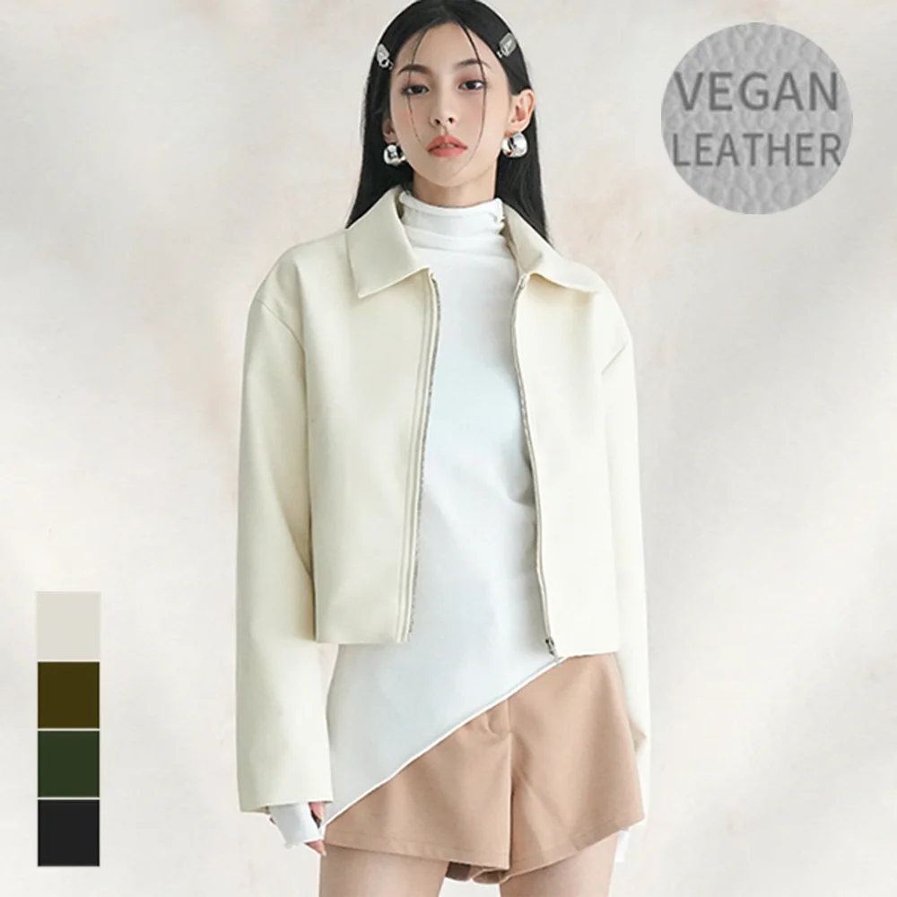 Basic Cropped Art Leather Jacket_4Colors