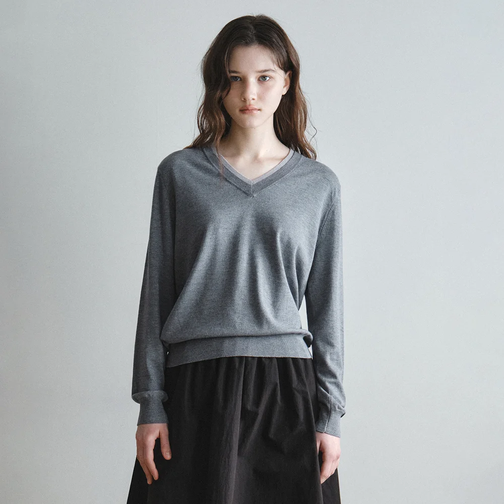 W/Washable Double Layered V-Neck Knit_GRAY(WC26KN43)
