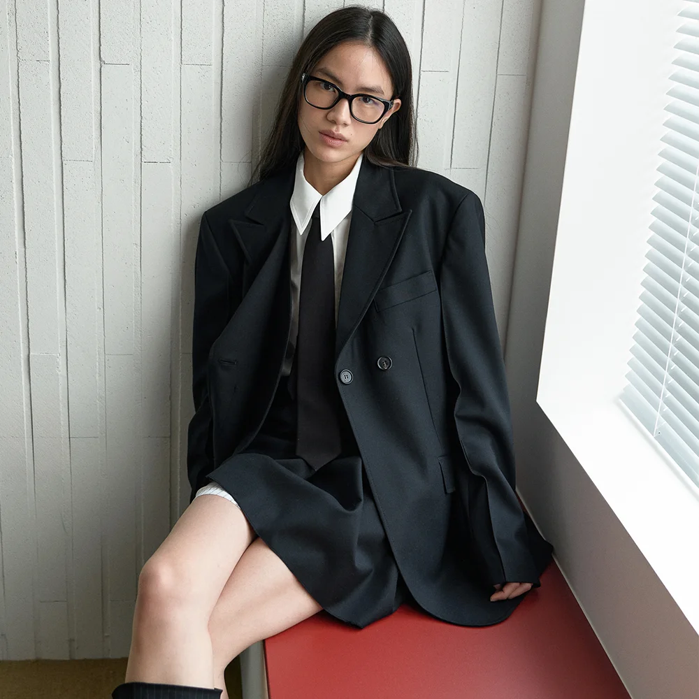 BOYFRIEND DOUBLE BUTTON JACKET_BLACK