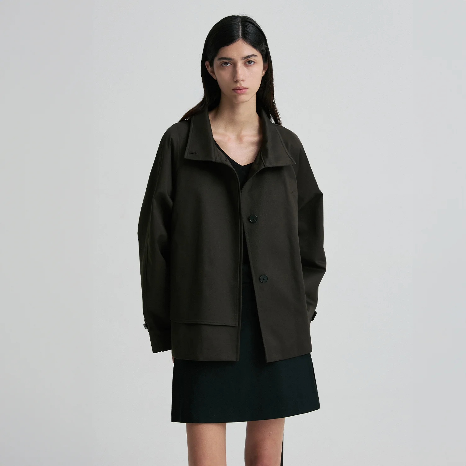 HIGH-NECK BELTED COTTON TRENCH COAT