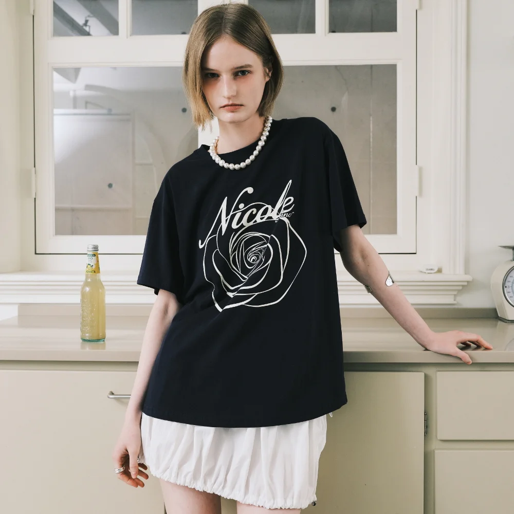 NICOLE ROSE SLEEVE TOP_NAVY CREAM