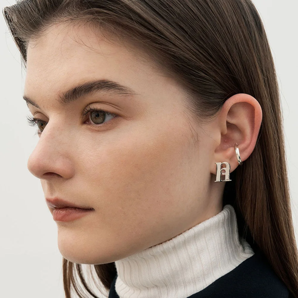 hier et demain Logo Pendant Earrings (Sliver)