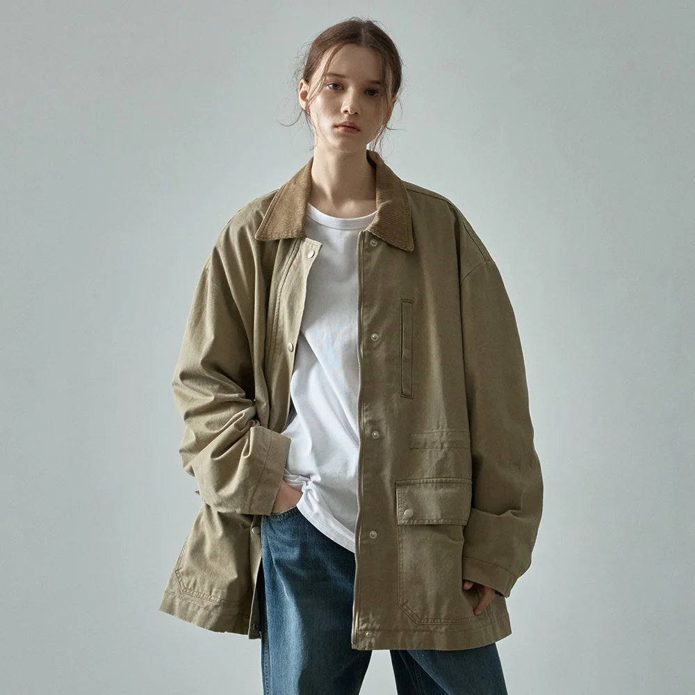 純棉 實用款 外套_khaki beige