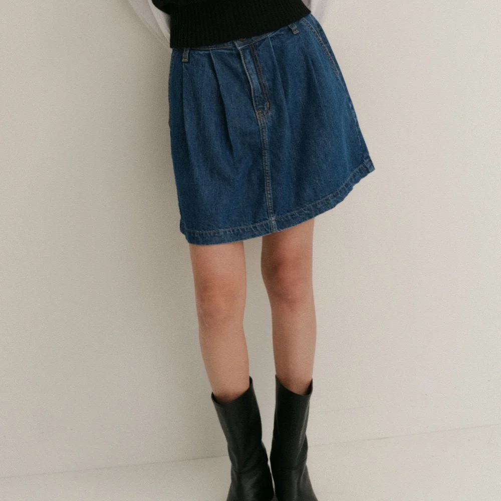 Kale Pintuck Denim Skirt
