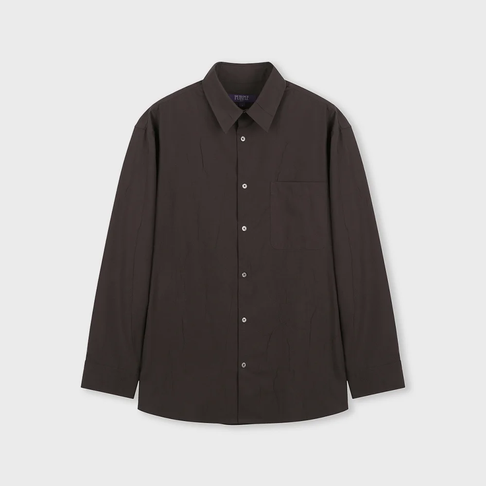 LOOSE FIT CREASE COTTON SHIRTS DARK BROWN