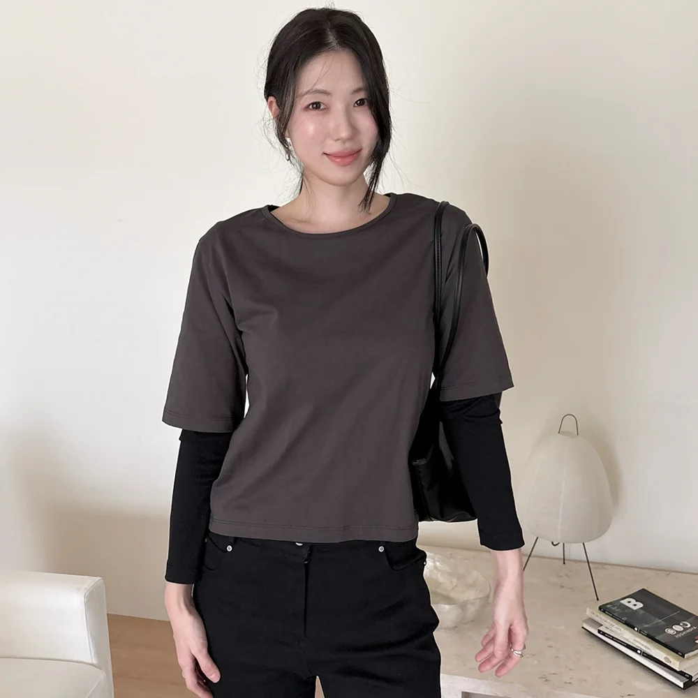 Soft basic half+longsleeve T-shirt set _10color