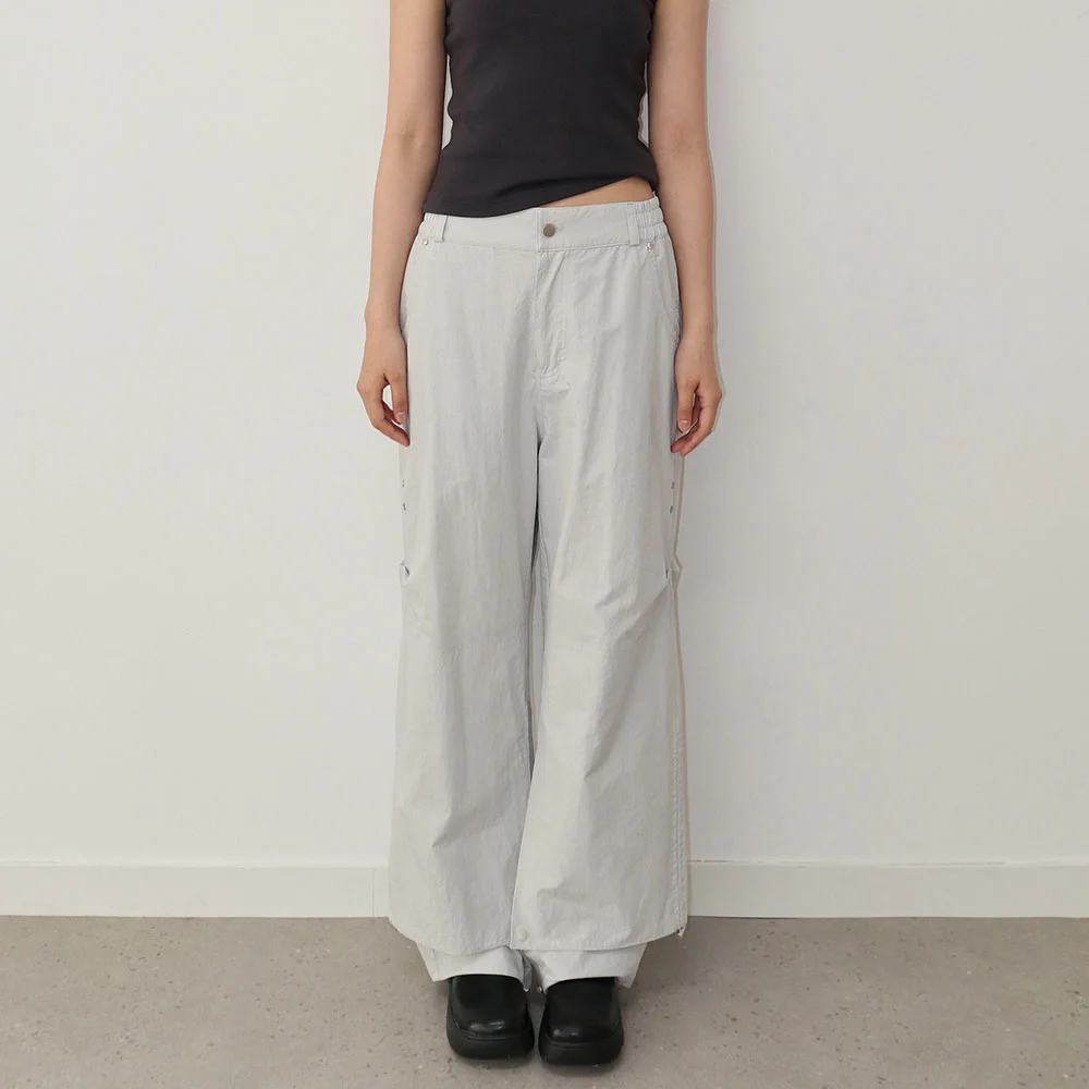 Layered String Shirring Pants_Gray