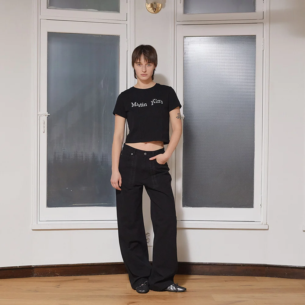 STITCH POINT WASHED COTTON PANTS IN BLACK