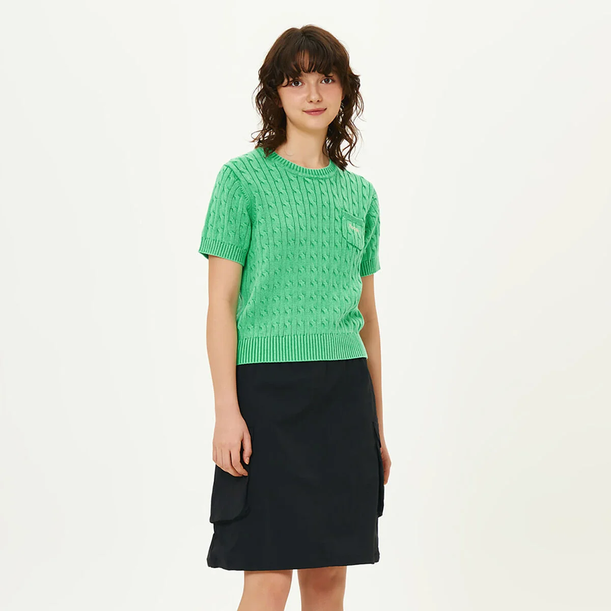 絞花 短袖 針織衫 女裝 GREEN