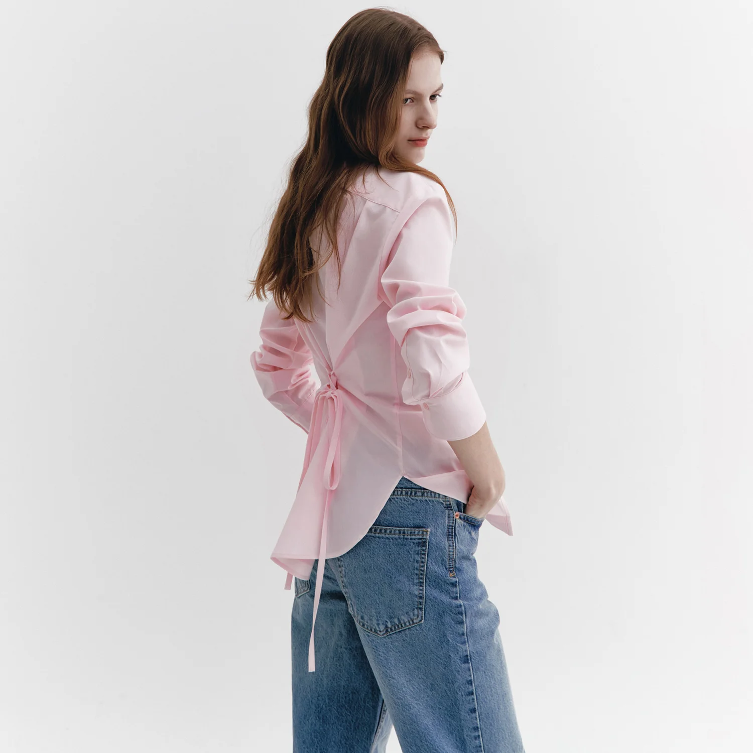 Back String tightening Shirts PINK