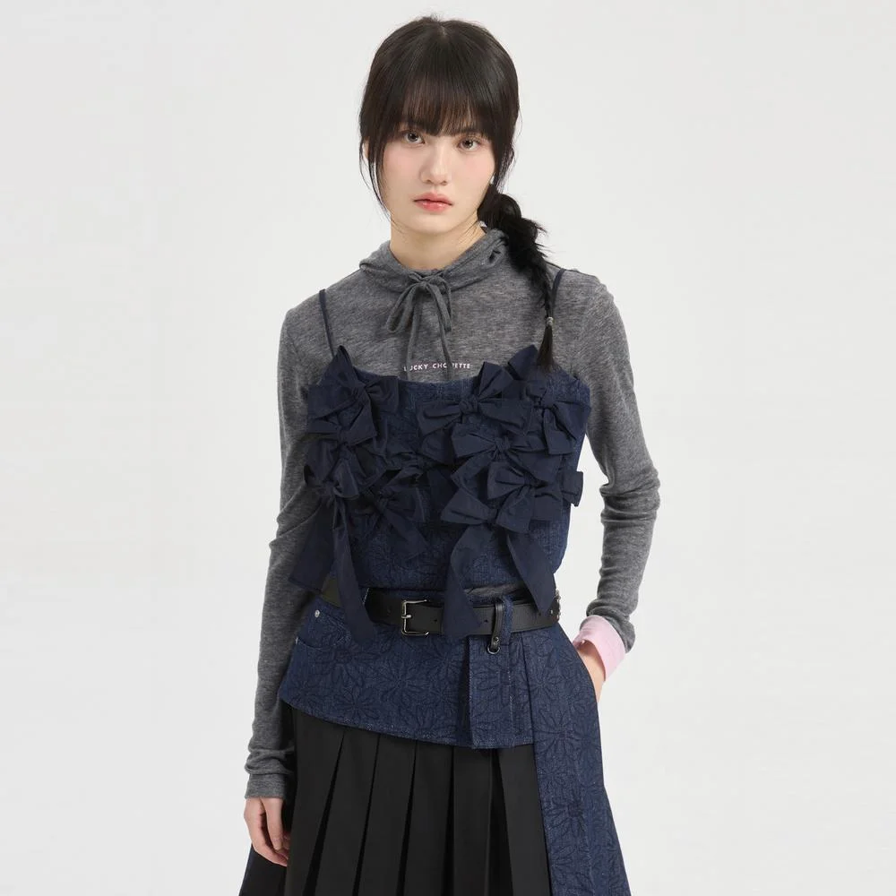 Ribbon Point Flower Top Blouse (dark navy) LFSAS26210NYD