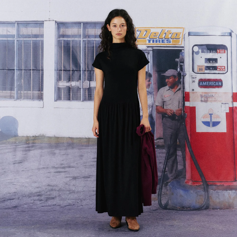 MELISA SHIRRING ONE PIECE_BLACK