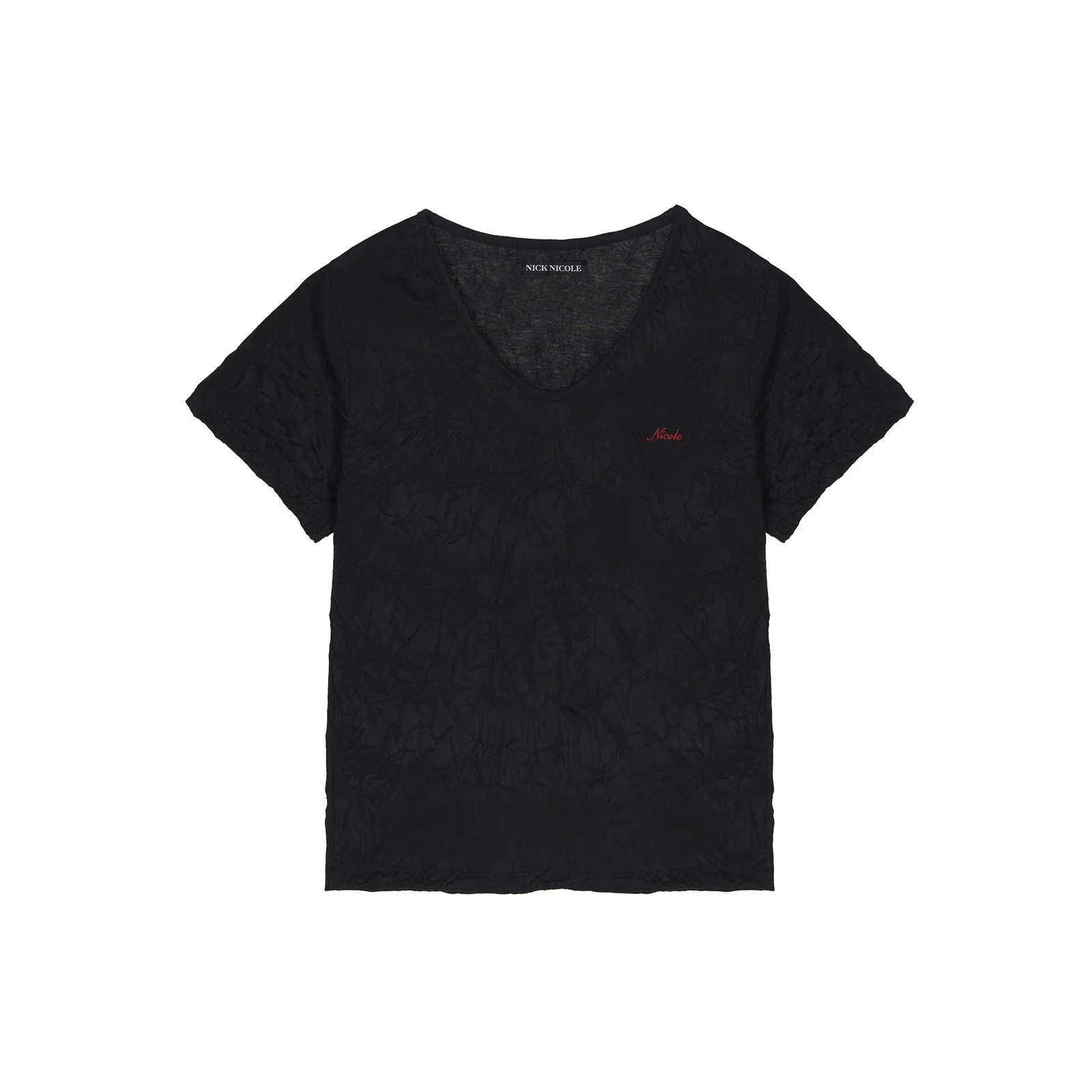 WRINKLE V-NECK TOP_BLACK