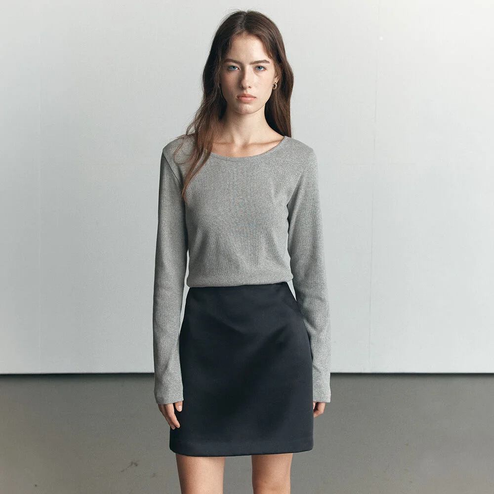 Soft ribbed basic longsleeve T-shirt _Melange gray