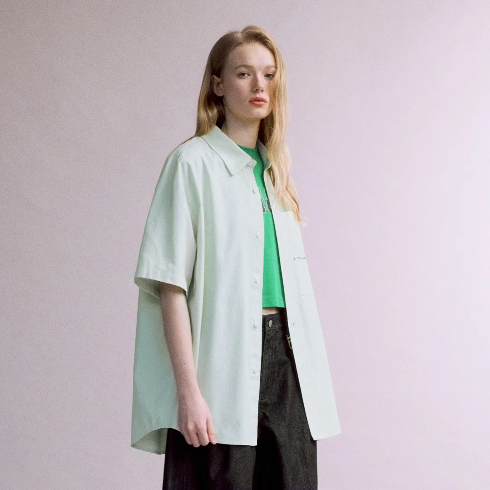 Embroidered Half Sleeve Oxford Shirt (APPLE GREEN)