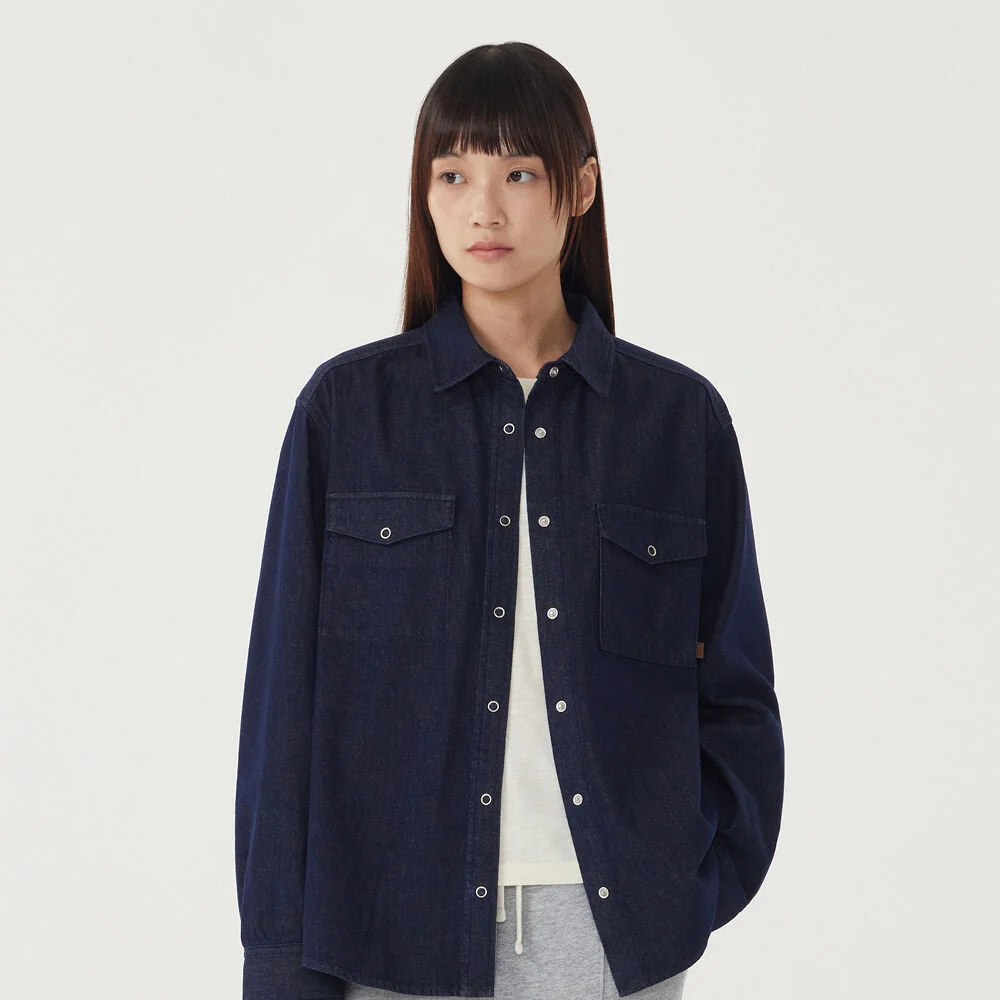 女裝 抽褶 牛仔 襯衫 Indigo