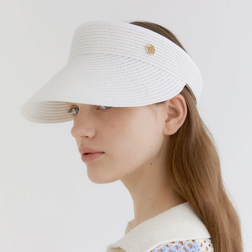 basic logo pendant raffia sun visor (C009_white)