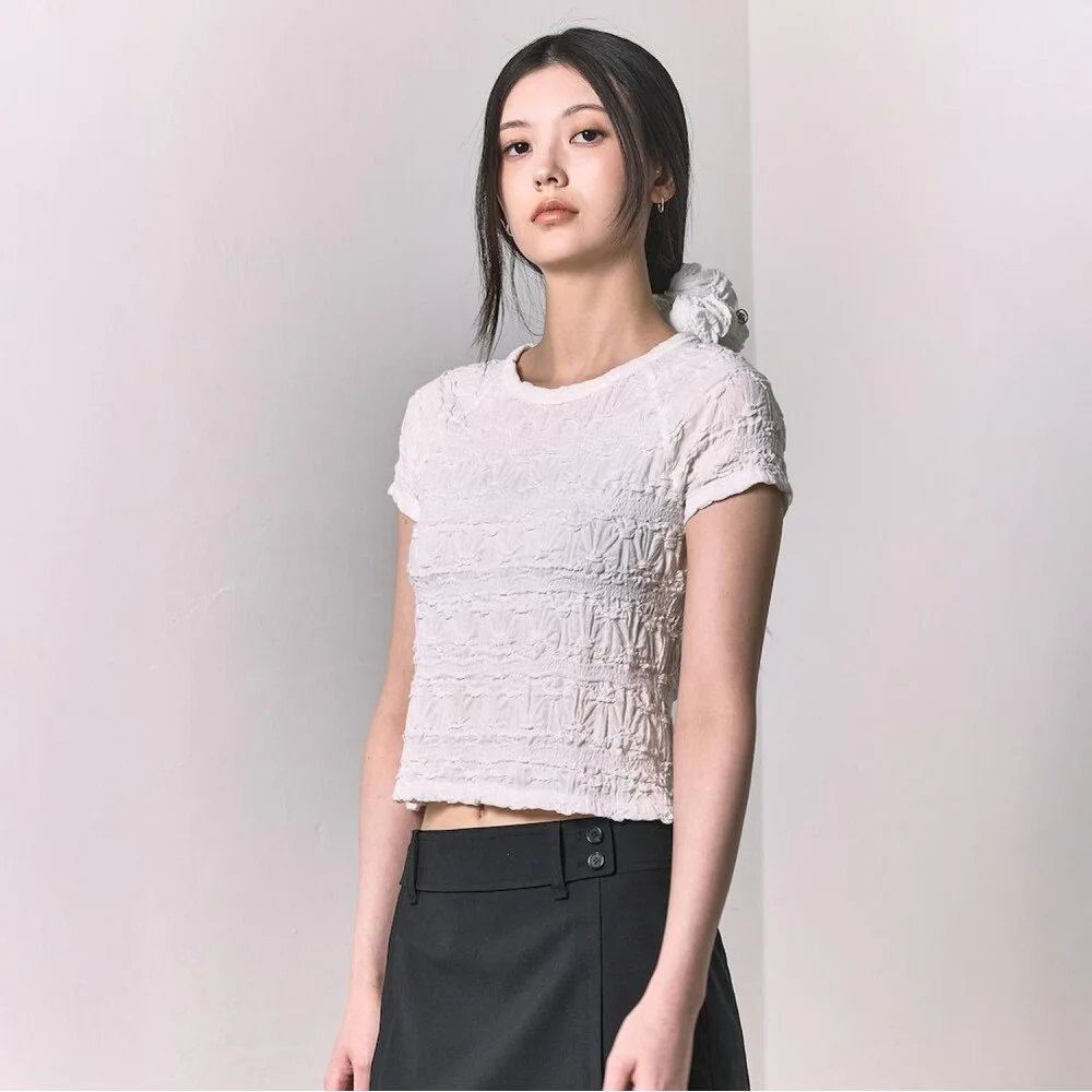 Wrinkle Round Neck Top White (KE6240M041)