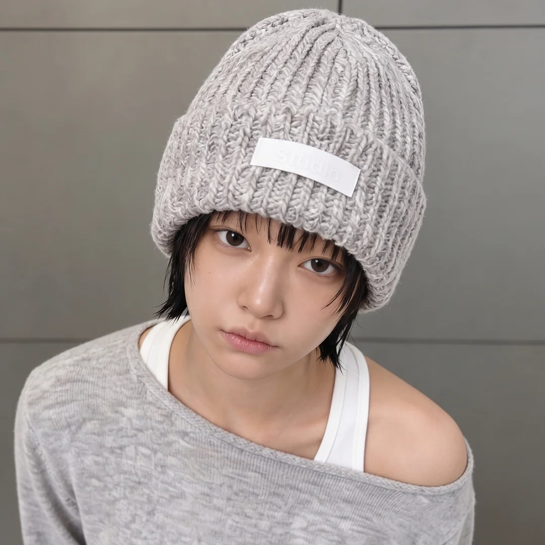 羊毛 亞克力 混紡 長 衣長 冬季 針織衫 冷帽 FLOW BEANIE / CROSS WAVE WOOL / GREY