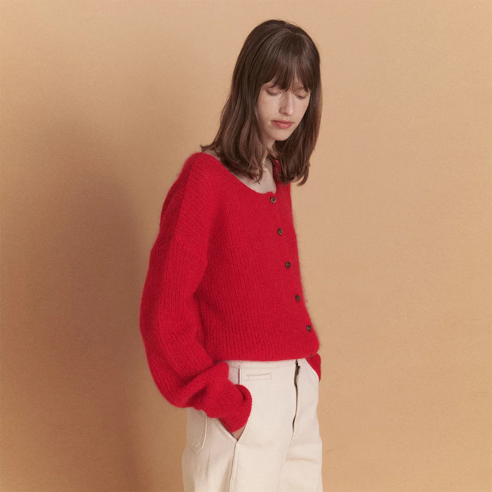 Mouse Kid-Mohair Cardigan (Red)