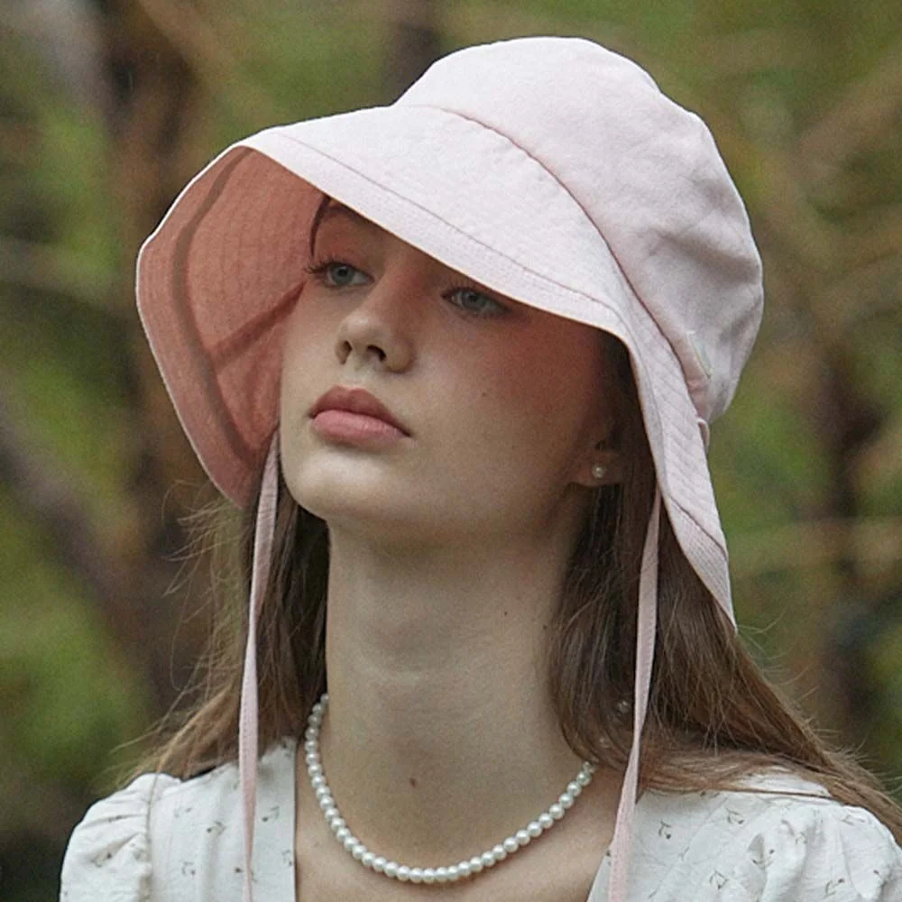 Linen Ribbon Bucket Hat - Pink