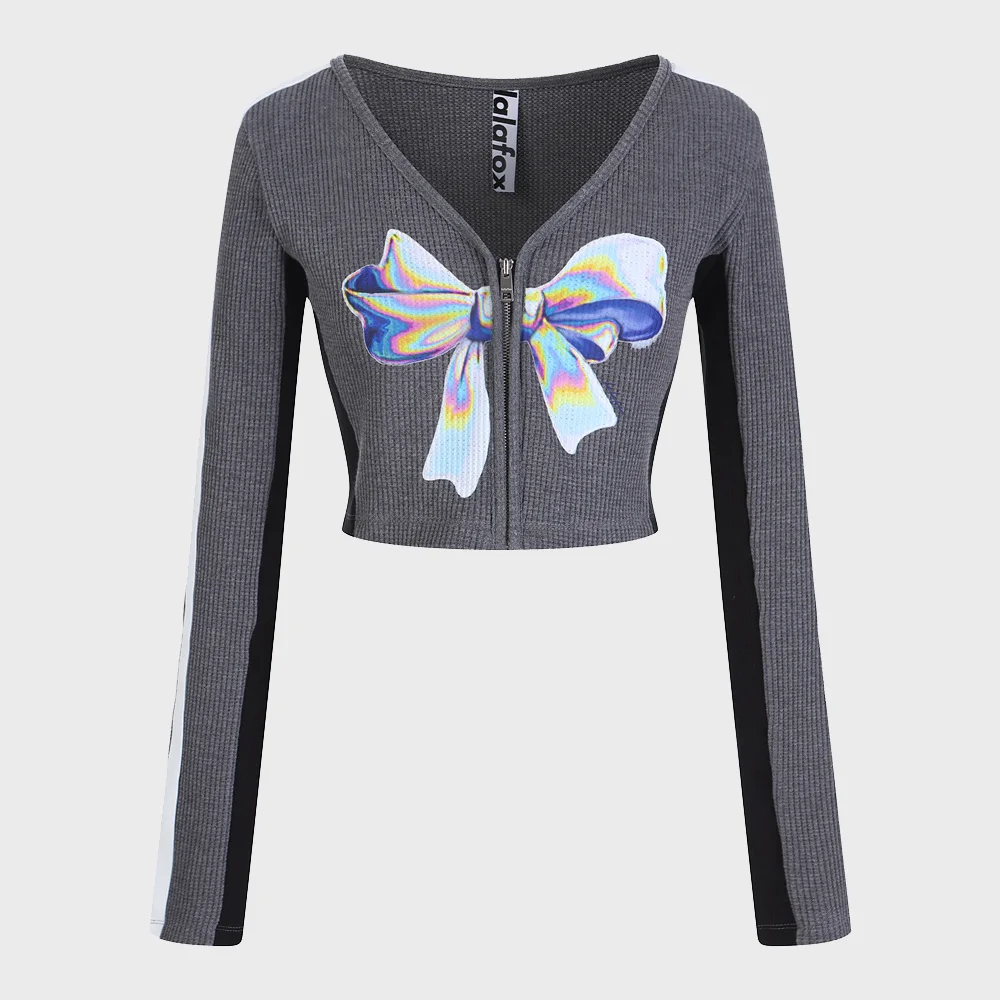 RIBBON PRINTING ZIP- UP CARDIGAN BP3CG001