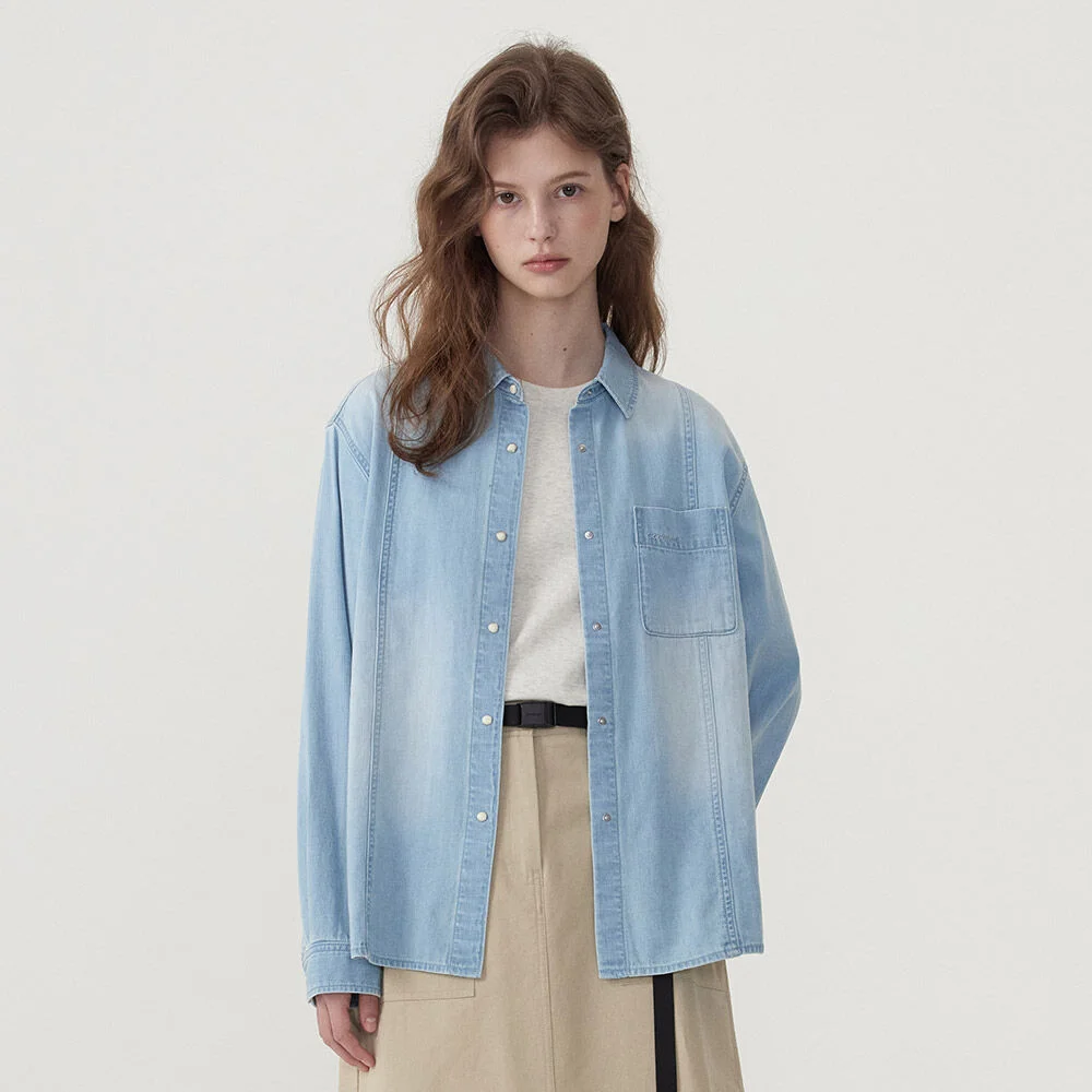 女裝 口袋 牛仔 襯衫 Light Blue