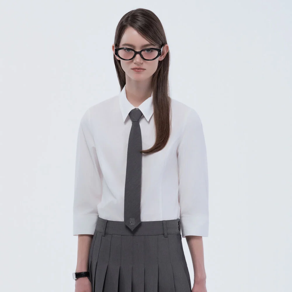 Mid-Sleeve Tailored Shirt - White