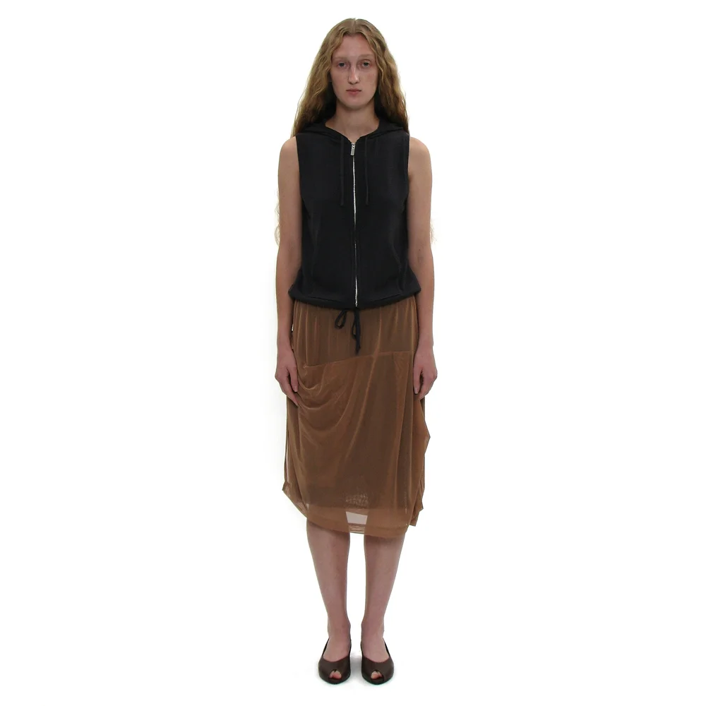 MESH COMBI DRAPE MIDI SKIRT_SAND
