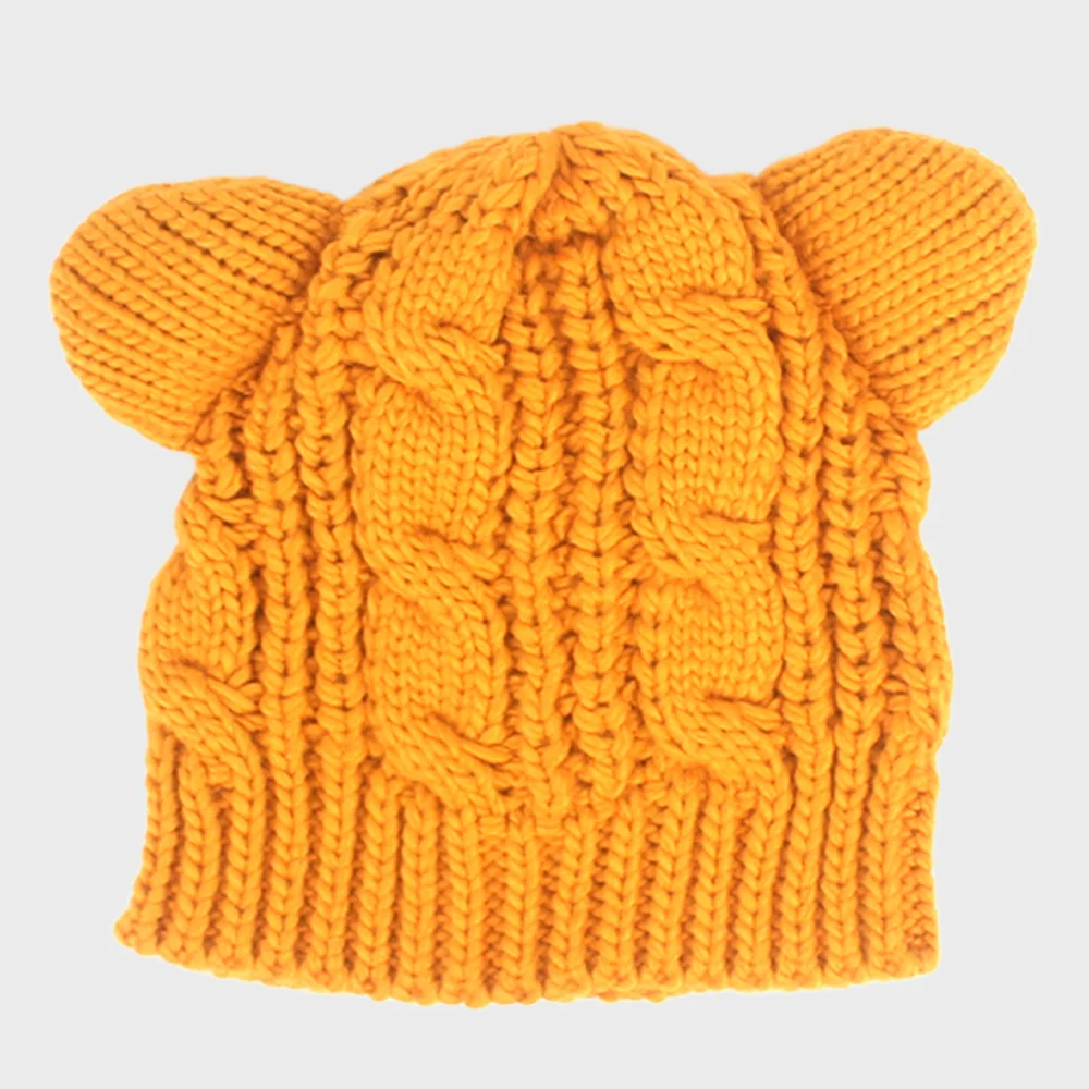 Bear Twist Knit Mustard Beanie 小熊冷帽