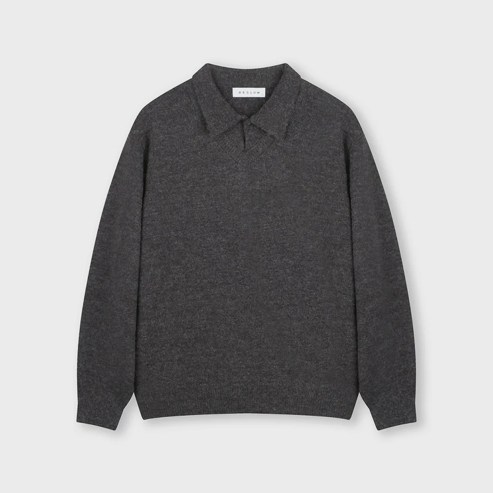 LAYERED COLLAR KNIT MELANGE CHARCOAL