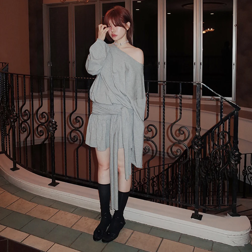 bow frill skirt in gray