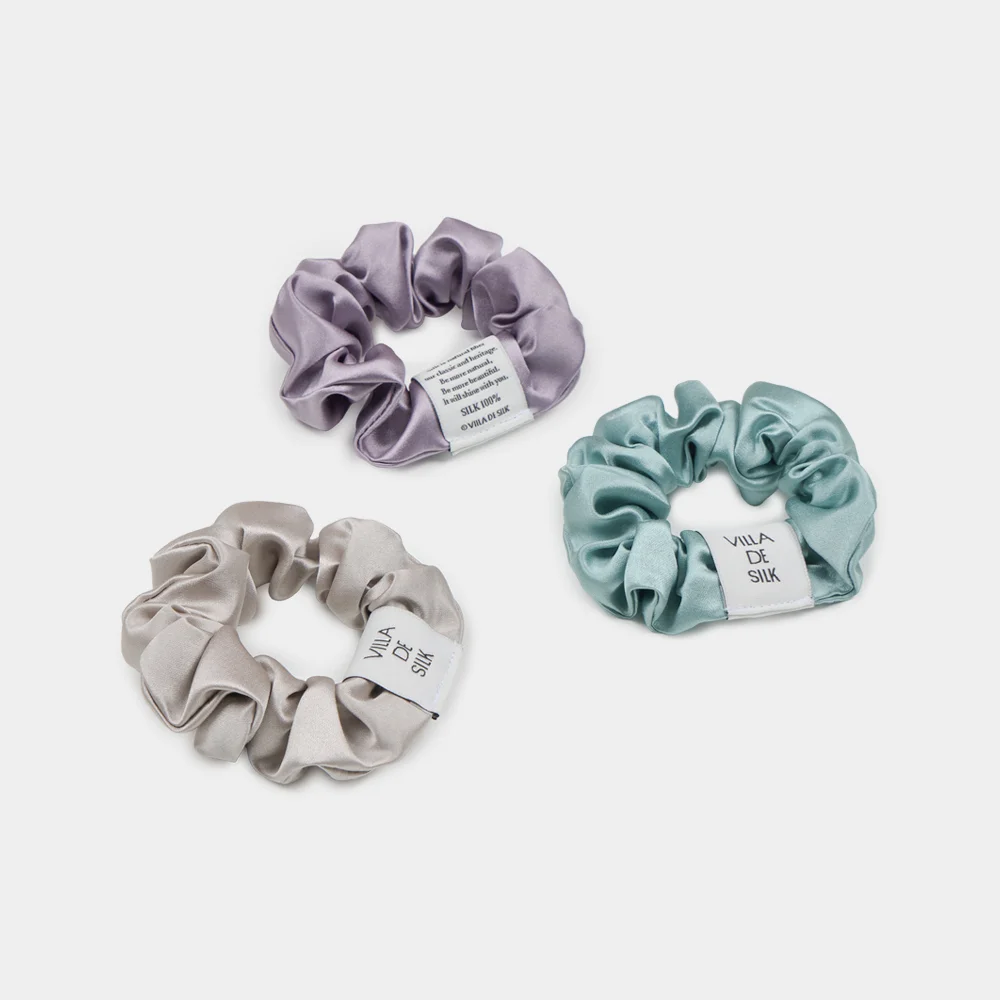 Baby scrunchie 3set (Silver/Purple fog/Teal green) 真絲 髮圈 套裝