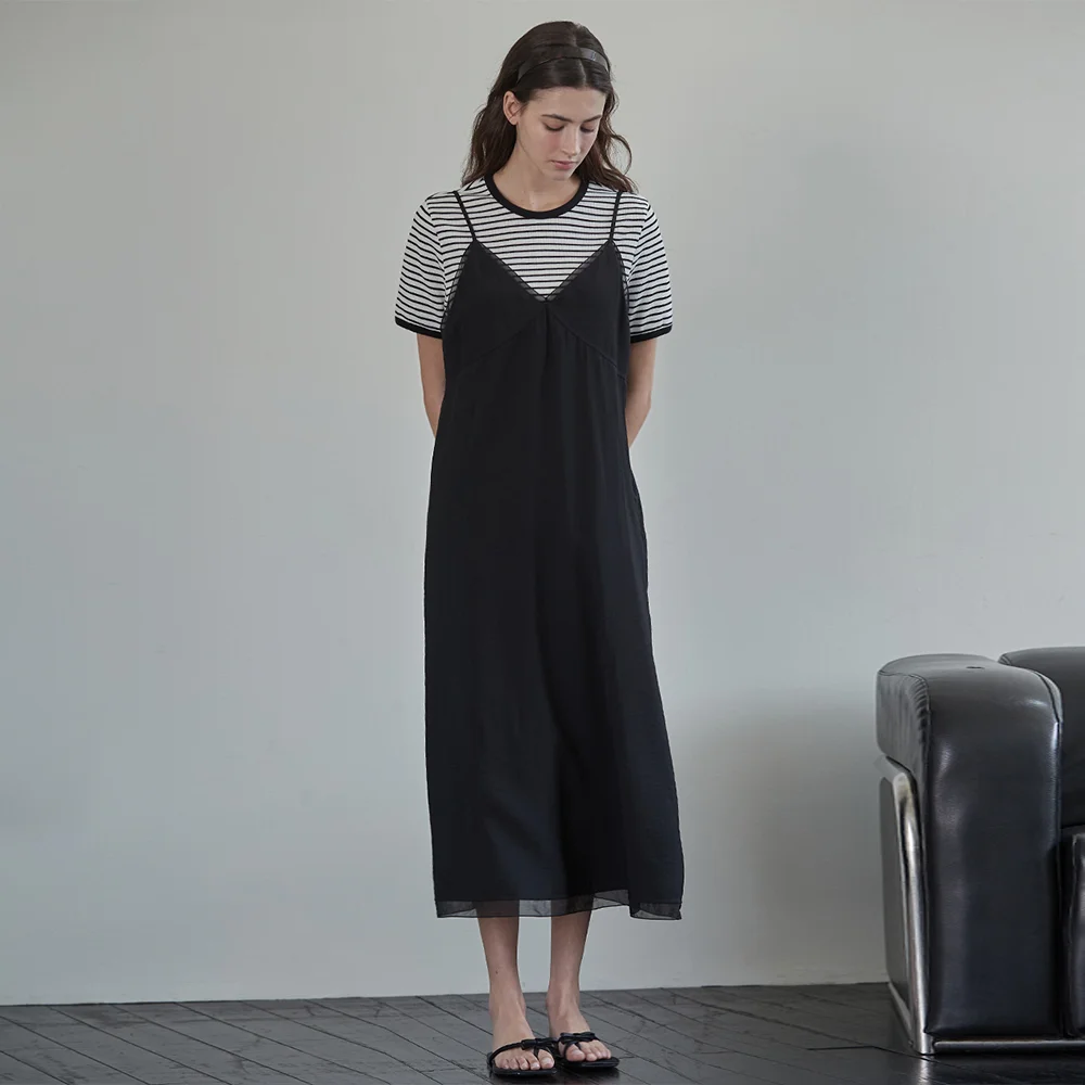Sheer patch layered dress - Black